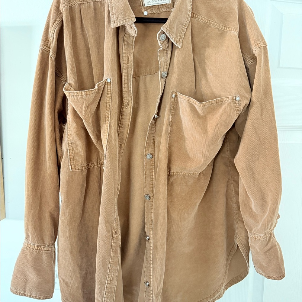 We The Free Button-Down Corduroy Shirt Jacket in Camel